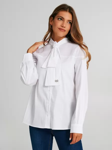 Women Simple Shirts & Blouses White Stp W-2265/1 Cam Sfiancato Con Fiocco B021