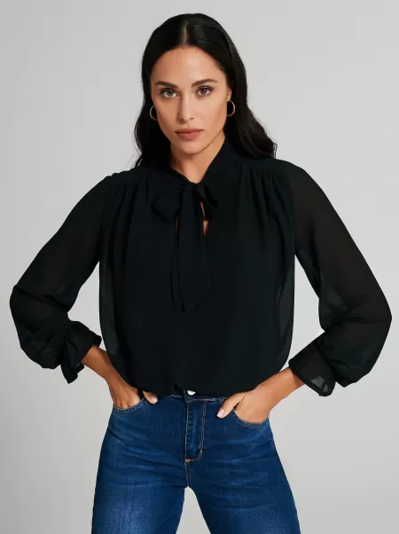 Shirts & Blouses Women Cheap Blouse With Bow Black