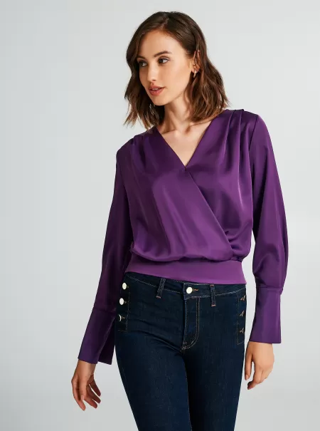 Shirts & Blouses Trendy Boxy Satin Blouse Dark Violet Women
