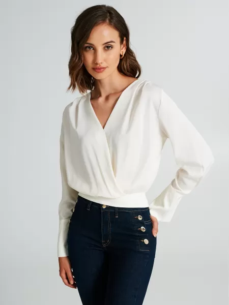 Shirts & Blouses White Cream Women Quality Boxy Satin Blouse