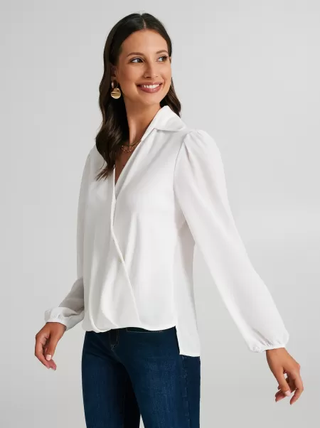Blouse With A Crossover Tuck Women Value Shirts & Blouses White Cream