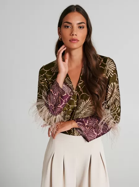 Fitted Blouse With Feathers Women Low Cost Shirts & Blouses Var Green