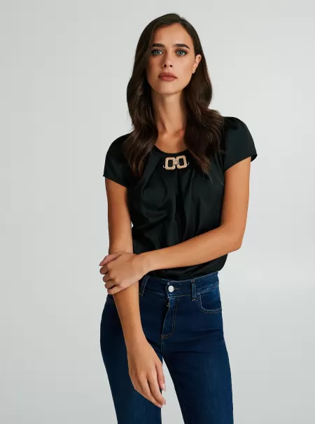 Black Boxy Blouse With Jewel Detail Women Shirts & Blouses Genuine