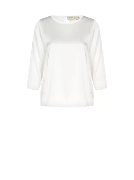 Heavy-Duty Boxy Blouse With 3/4 Sleeves White Wool Shirts & Blouses Women