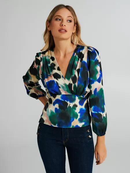 Abstract Floral Print Blouse Functional Shirts & Blouses Var Green Bottle Women