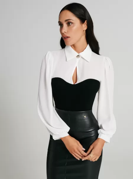 Shirts & Blouses Two-Toned Corset Blouse With Ribbing Women Var Black Advanced
