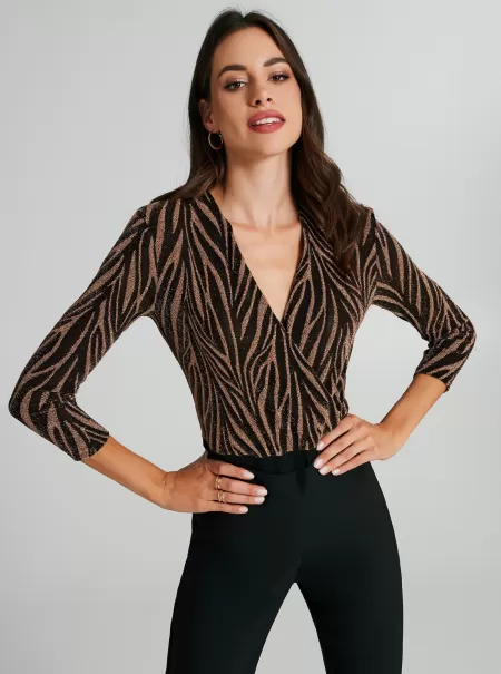 Lurex Animal-Print Bodysuit Var. Oro Durable Shirts & Blouses Women