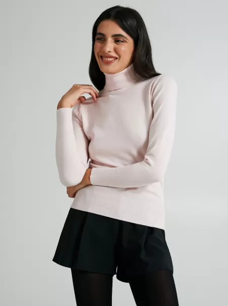 Basic Turtleneck Top Women Pink Giveaway Knitwear