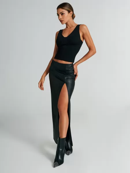 Price Slash Skirts Faux Leather Longuette Skirt Black Women