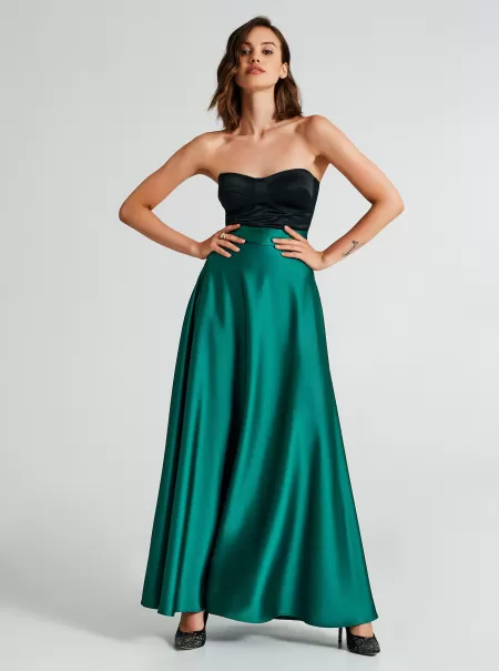 Greem Emerald Store Skirts Long Full Skirt In Satin. Women