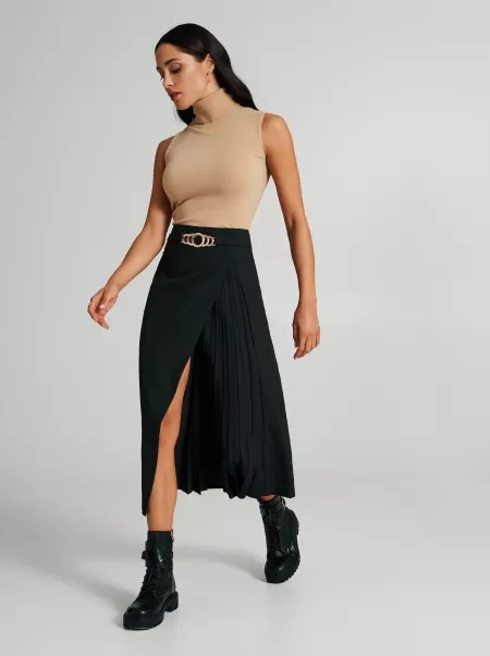Skirts Pleated Wrap Skirt Women Tailored Black