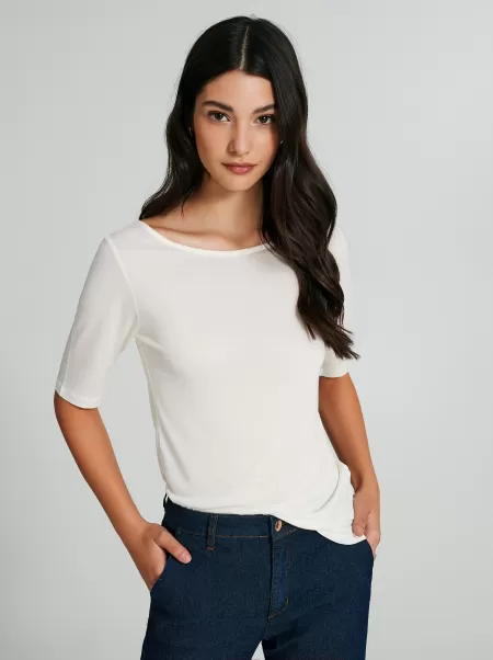 White Cream Elegant Women Tops & Tshirts 100% Ecovero® Viscose T-Shirt