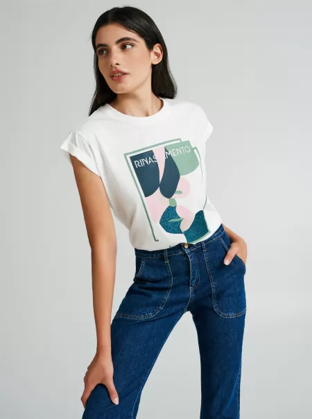 Tops & Tshirts Var Green Petroil Latest Women Abstract Print Cotton T-Shirt