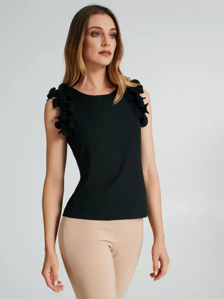 Top With Pleated Ruffle Tops & Tshirts Hot Black Women