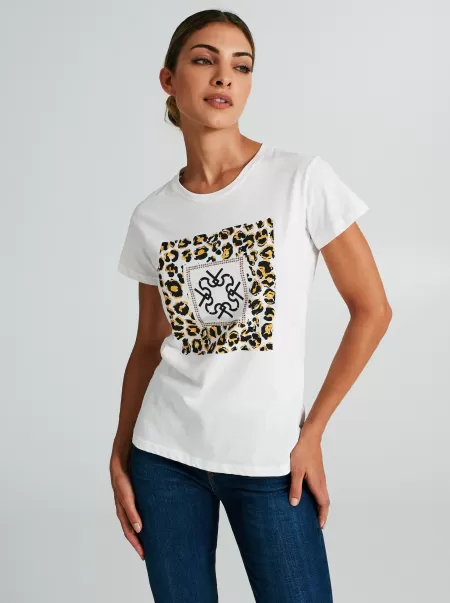 Fresh Animal Print T-Shirt White Cream Tops & Tshirts Women