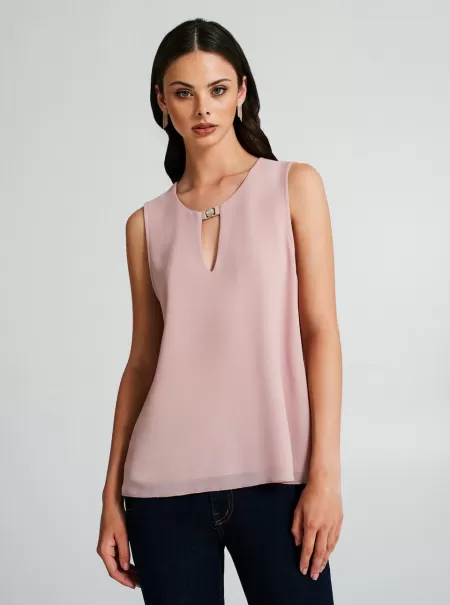 Top With Jewelled Button. Women Cut-Price Tops & Tshirts Pink