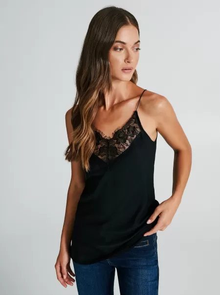 Black Women Tops & Tshirts Top With Lace Insert Pioneering