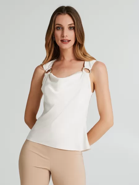 Efficient Women Blouse In Satin With Rings Tops & Tshirts White Cream