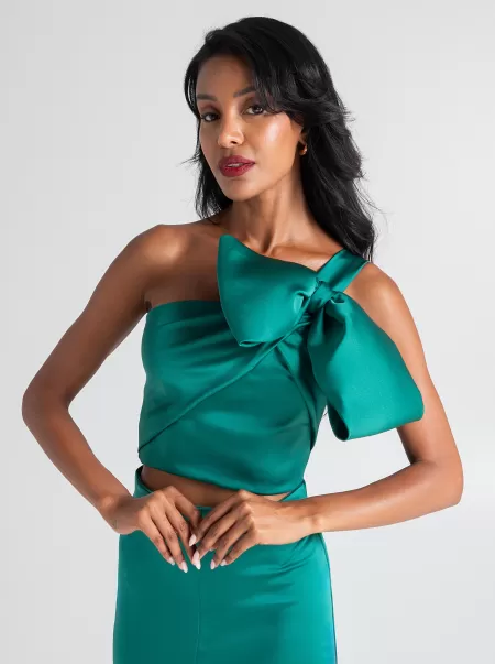 Tops & Tshirts Women One-Shoulder Top With Bow Premium Var Green Emerald