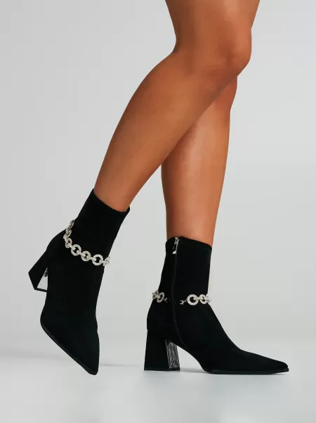 Buy Black Ankle Boot With Rhinestone Anklet Women Footwear