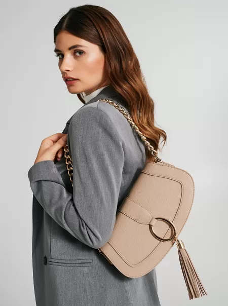 Women Bags Beige Shoulder Bag With Tassels Introductory Offer