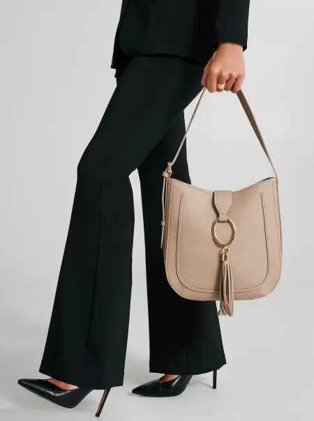 Sale Hobo Shoulder Bag With Tassels Beige Women Bags
